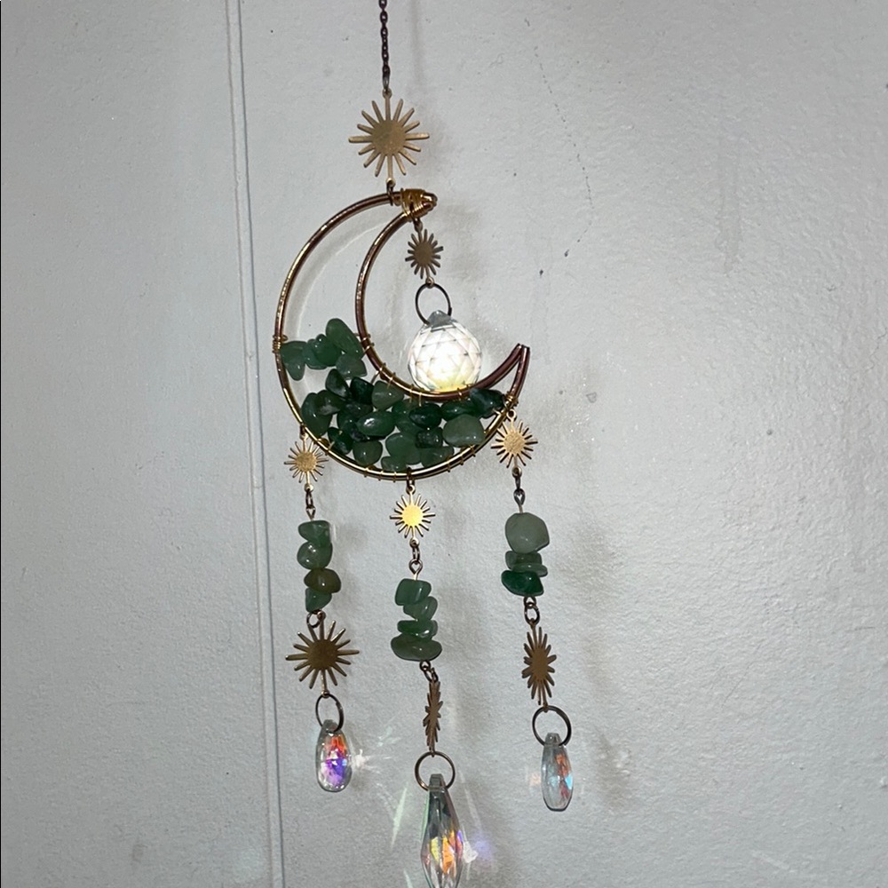 Green Crystal Moon Suncatcher Decor